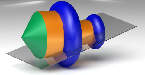 Superficie de revolución compuesta cortada por un plano