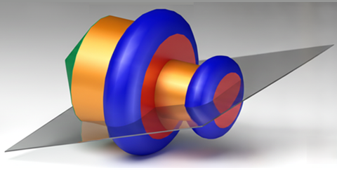 Superficie de revolución compuesta cortada por un plano